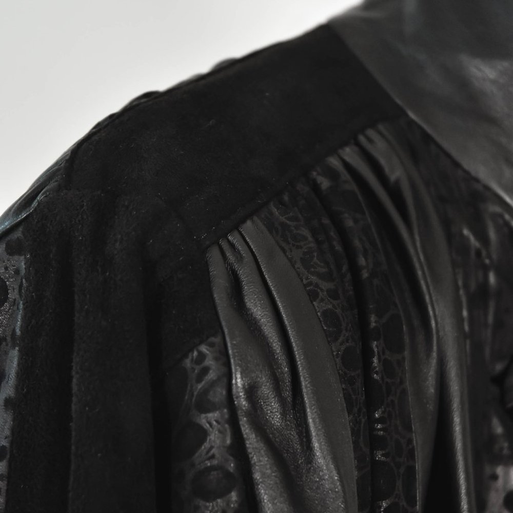 Vintage 80s Black Leather and Suede Trench Coat - Picture 8 of 11